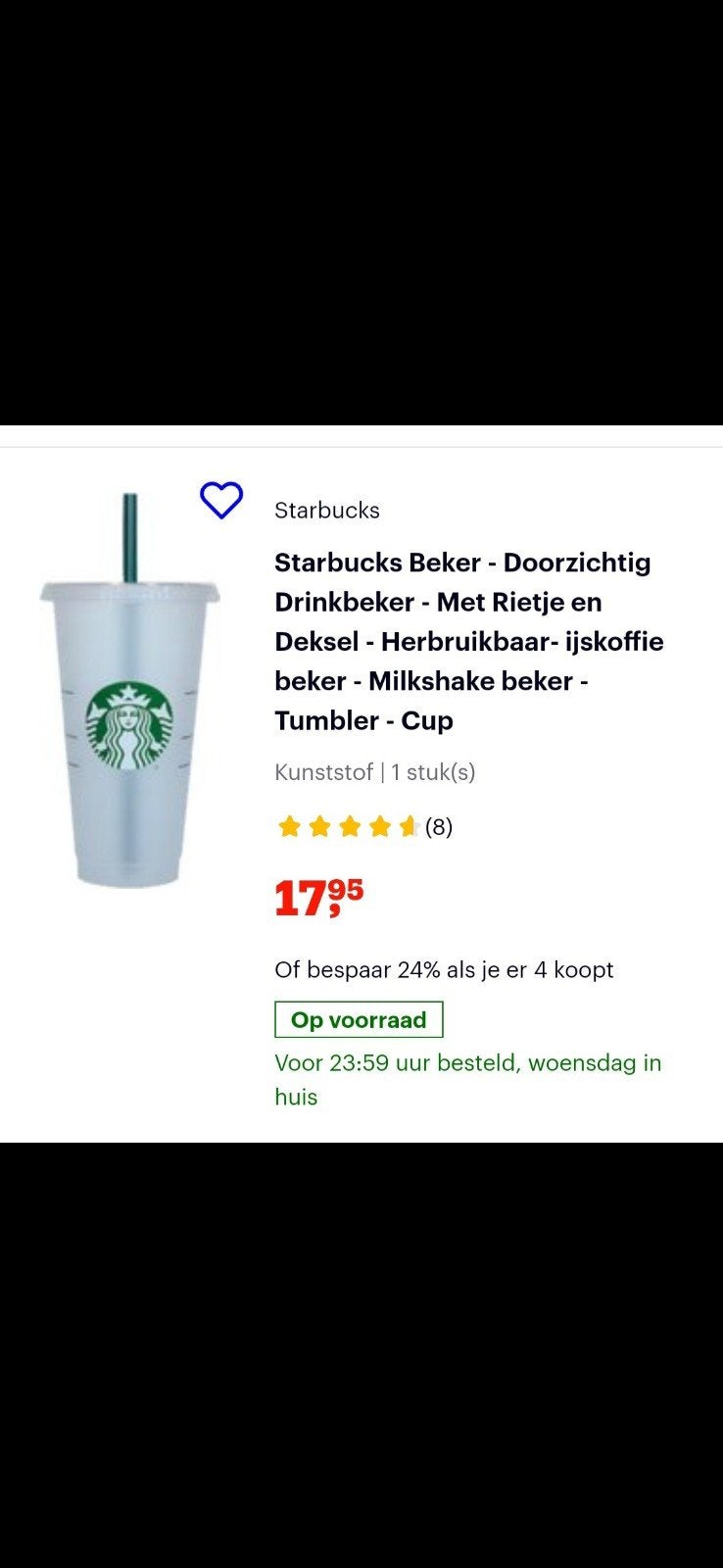 Nieuwe Starbucks beker - Doorzichtig met rietje en deksel, Ophalen, Overige typen, Kunststof, Nieuw
