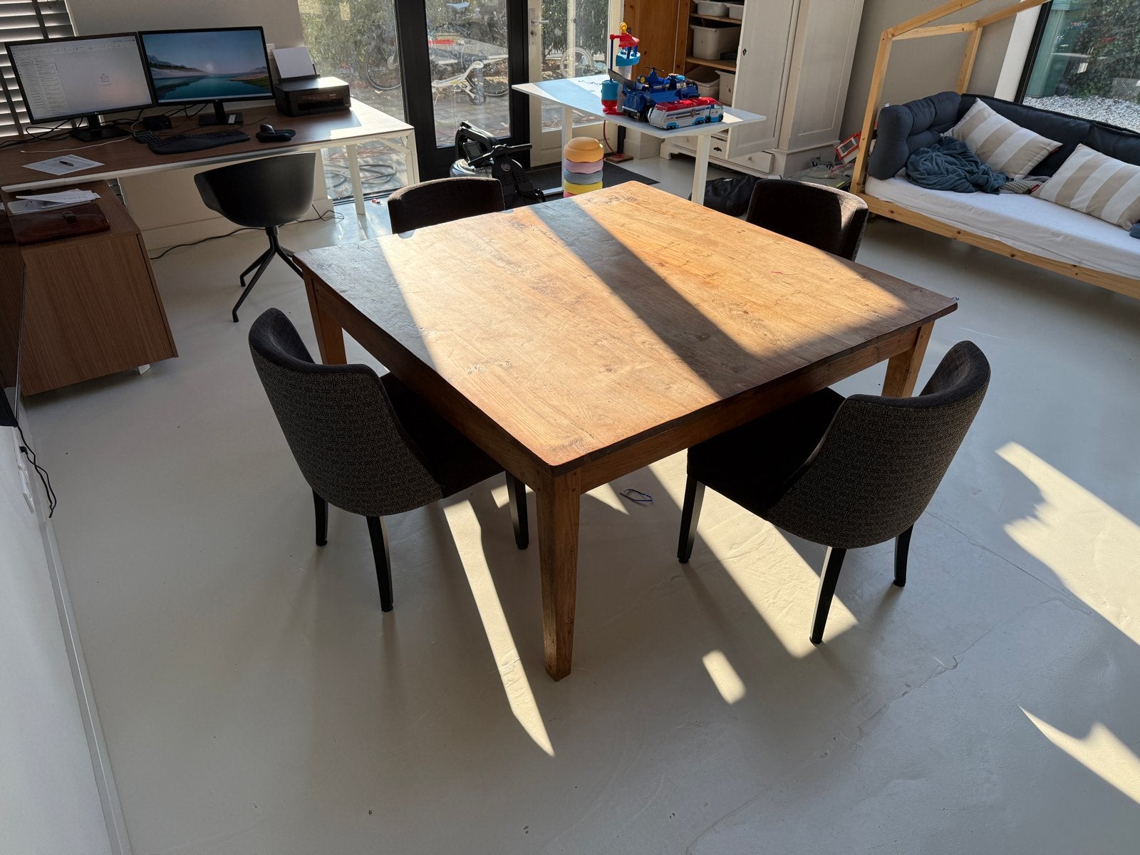 Grote vierkante teak houten eettafel - 160x160 cm, Ophalen, Gebruikt, 150 tot 200 cm, Vierkant