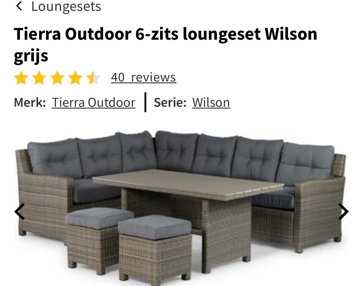 Tierra Outdoor Wilson loungeset grijs 6-zits met eettafel, Ophalen, Gebruikt, 6 zitplaatsen, Loungeset