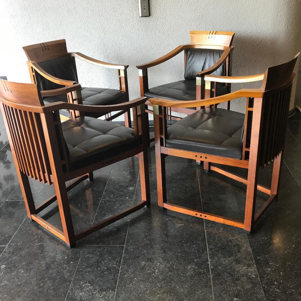 4 Schuitema Suzan Art Deco stoelen stoel design leer bruin, Gebruikt, Bruin, Leer, Ophalen of Verzenden