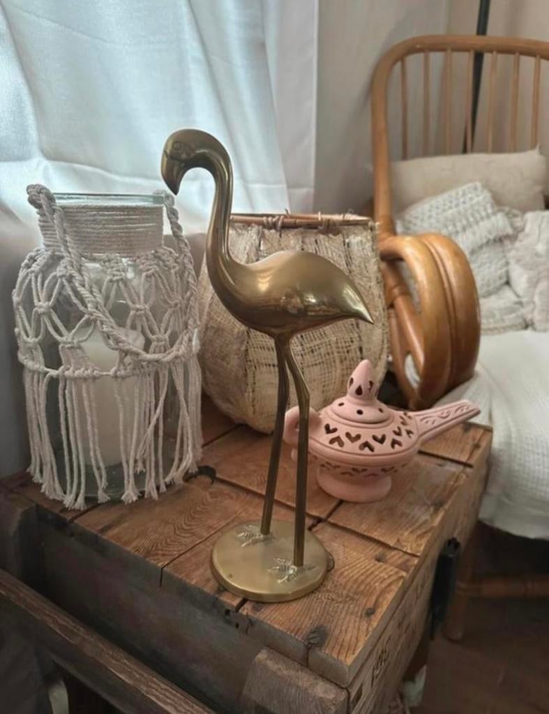 Vintage sierlijk vormgegeven flamingo van messing - 30 cm, Antiek en Kunst, Ophalen of Verzenden