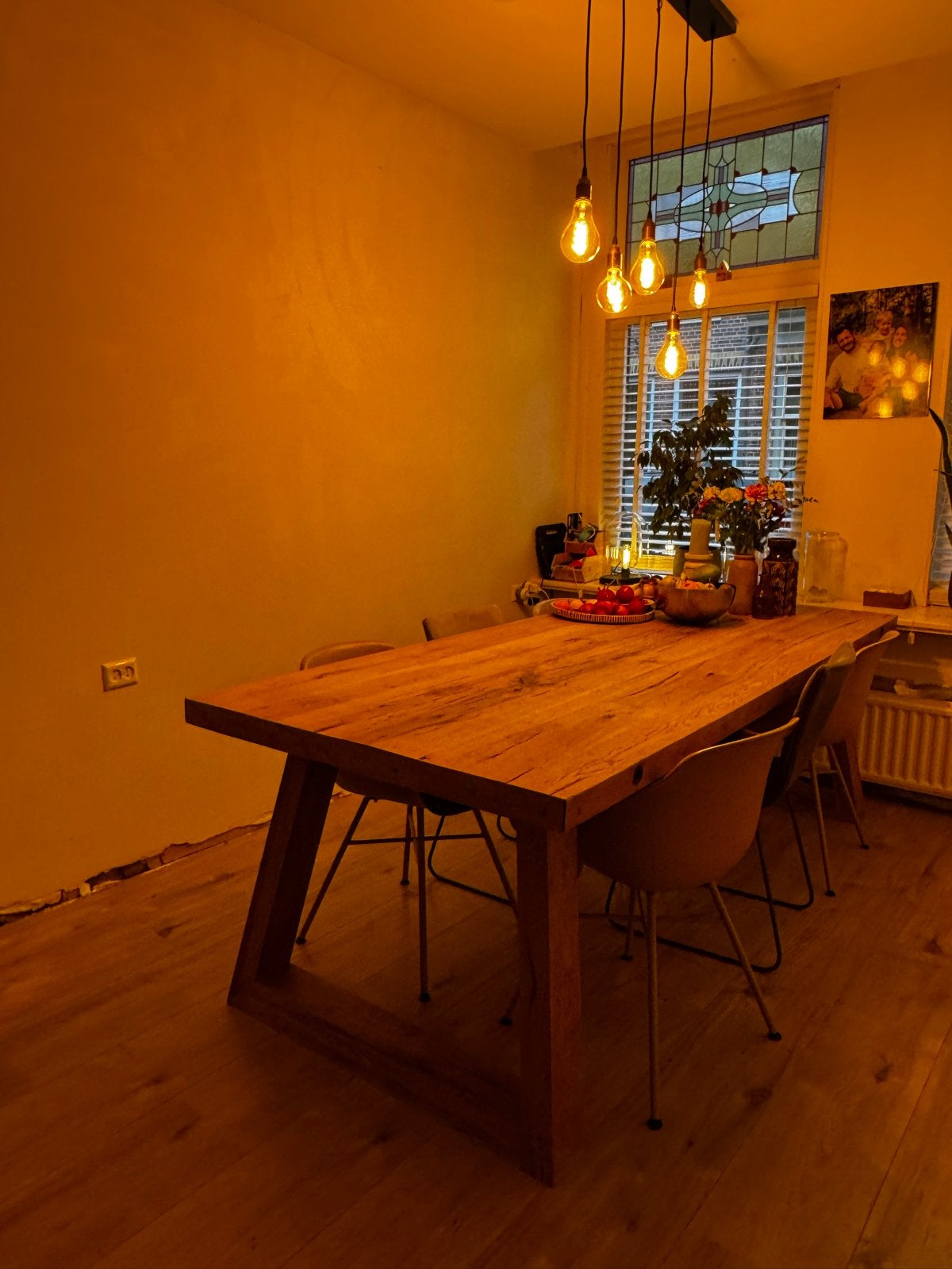 Massief eiken eettafel voor 6-8 personen, Ophalen, Gebruikt, 100 tot 150 cm, Eikenhout