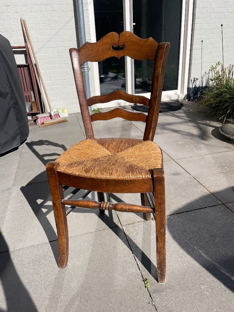 Ronde tafel van Mahonie met vier stoelen, Huis en Inrichting, Tafels | Eettafels, Gebruikt, Rond, Vier personen, Overige houtsoorten