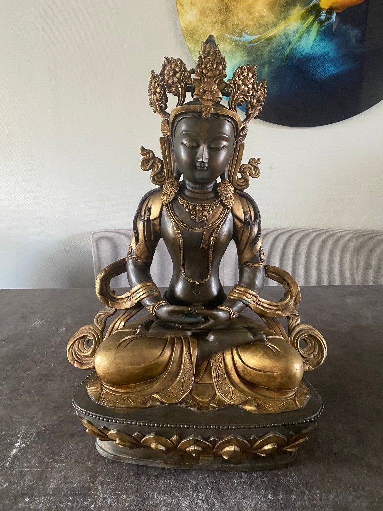 Vintage Grote Zware Boeddha beeld Brons 64,5 cm hoog Tibet, Gebruikt, Nvt particulier, Ophalen of Verzenden, Nvt particulier