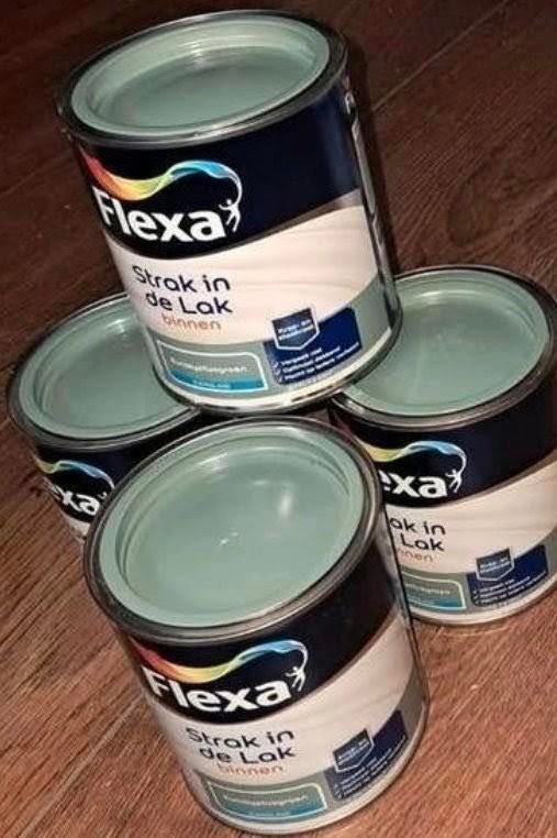 Flexa *eucalyptus verf zijdeglans Ongeopend !! 4 blikken, Ophalen, Nieuw, Verf, Minder dan 5 liter