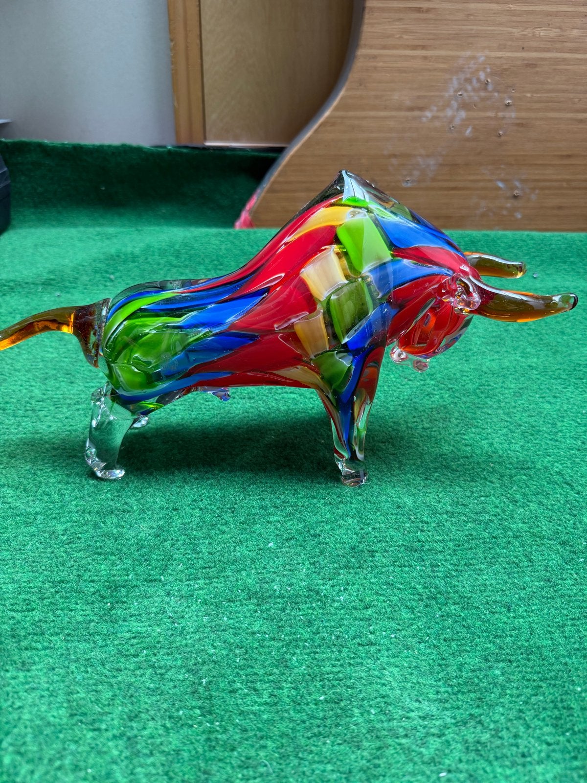 MuranoGlazen Stier - Rood, Groen en Blauw, Meerkleurig, Overige stijlen, Ophalen of Verzenden, Zo goed als nieuw
