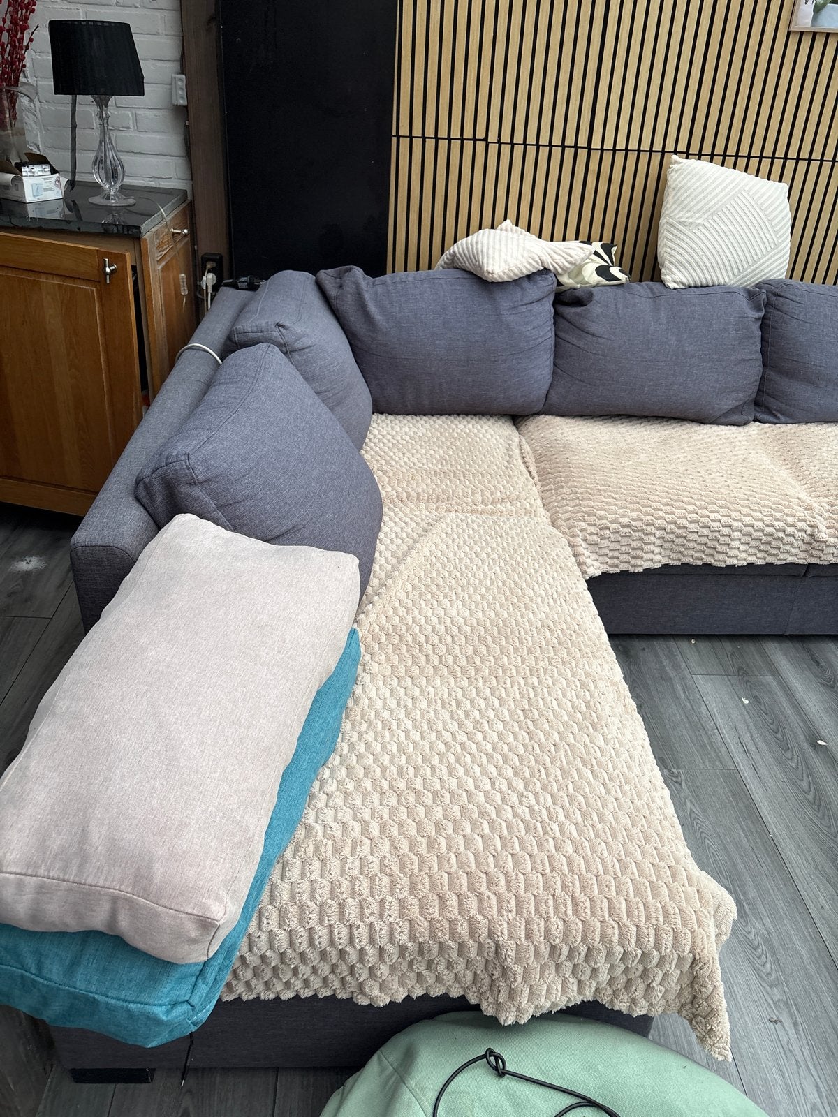 Grote hoekbank met stoffen bekleding, Gebruikt, Hoekbank, 300 cm of meer, Ophalen of Verzenden