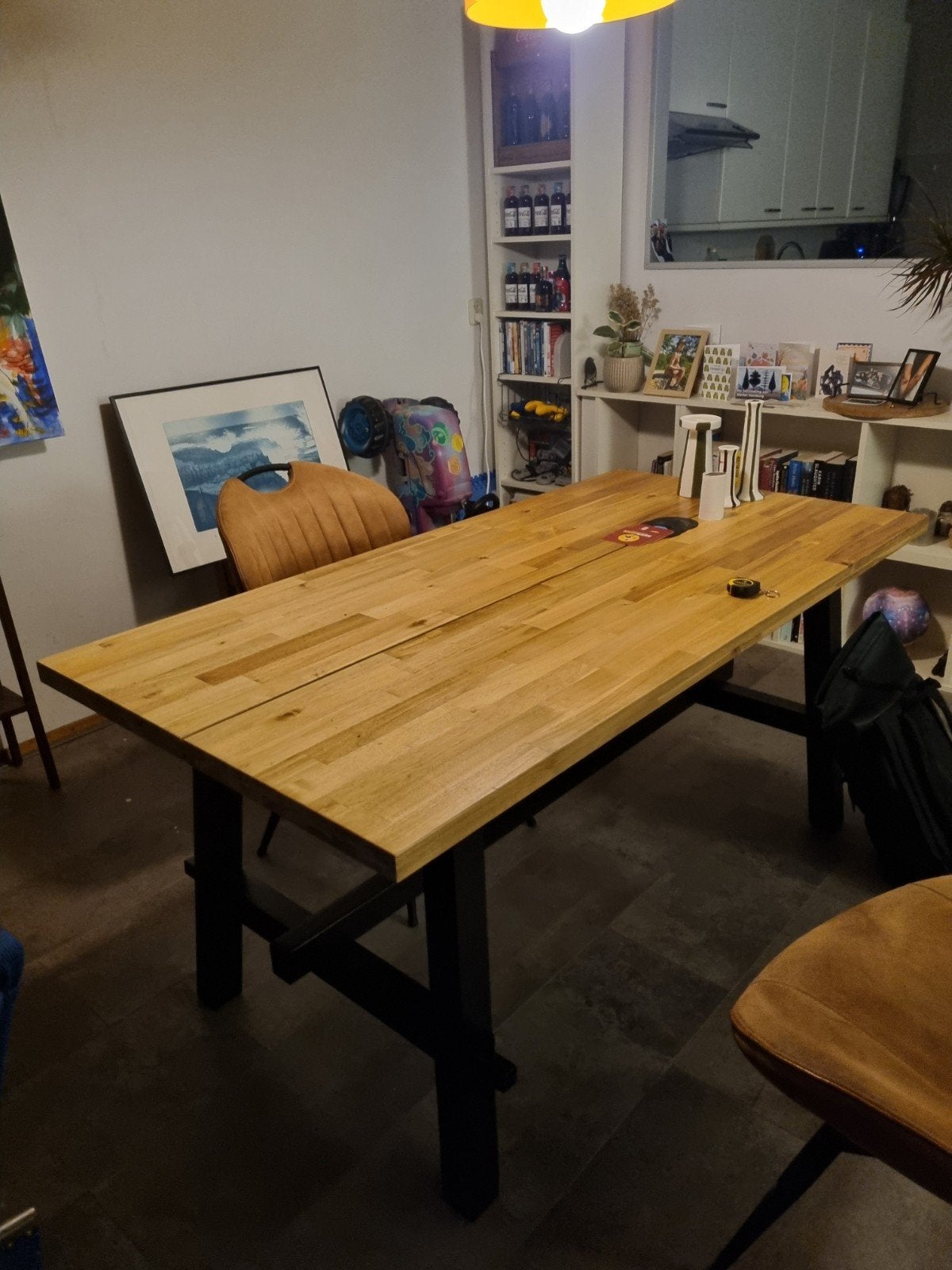 Ikea SKOGSTA eettafel, acacia/zwart, 160x81x74 cm, Huis en Inrichting, Ophalen, Scandinavisch, 50 tot 100 cm, Vijf personen of meer