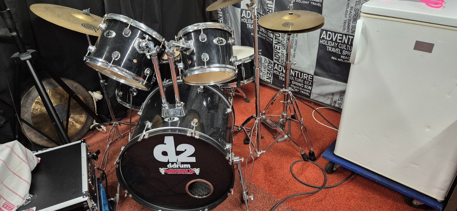 D2 Drumstel met bekkens en drumstokken, Muziek en Instrumenten, Ophalen, Gebruikt, Overige merken