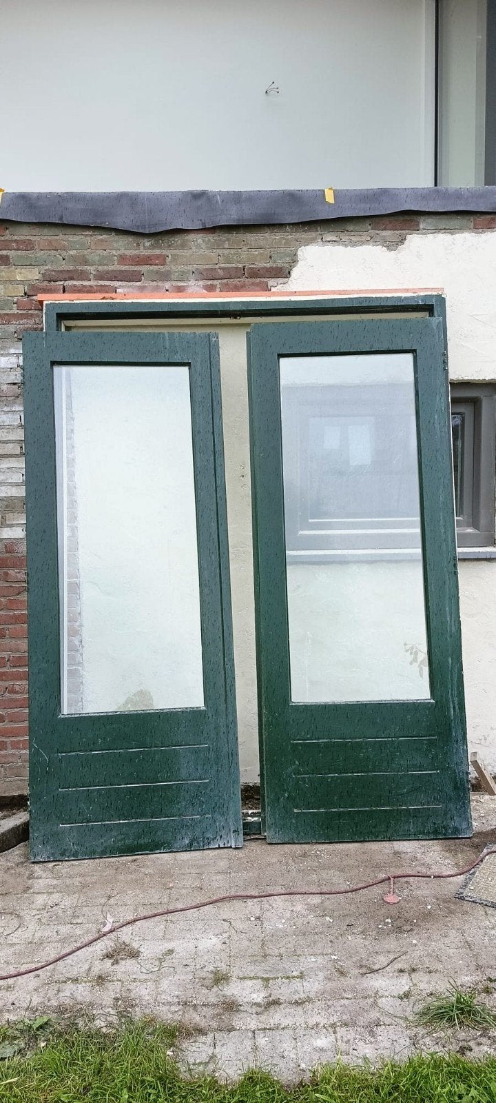 hardhouten kozijn met openslaande deuren deuren, Ophalen, Gebruikt, 150 tot 225 cm, 150 tot 225 cm