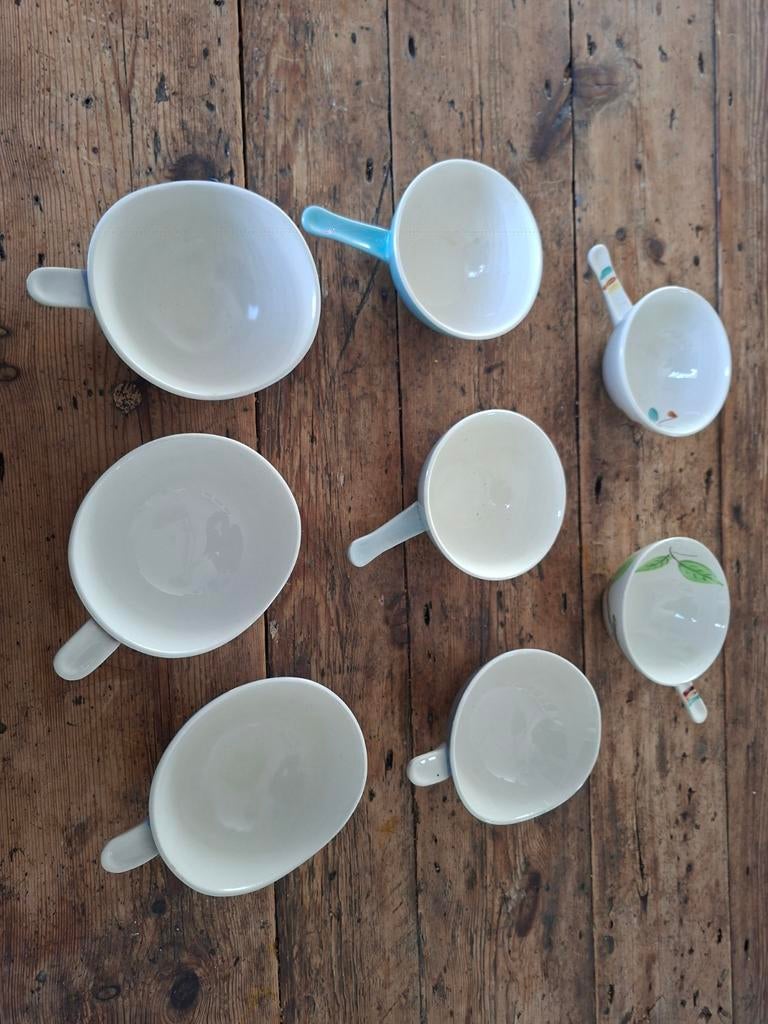8 Vintage Soepkommen met Handvat - Boch, Regout, Maastricht, Ophalen of Verzenden