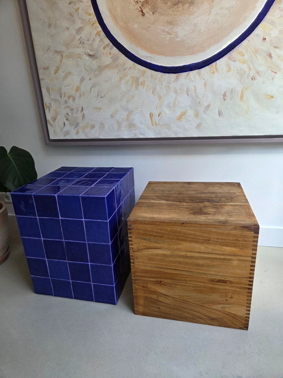 houten bijzettafel blok 44x44x44cm, Huis en Inrichting, Minder dan 55 cm, Gebruikt, Vierkant, Hout