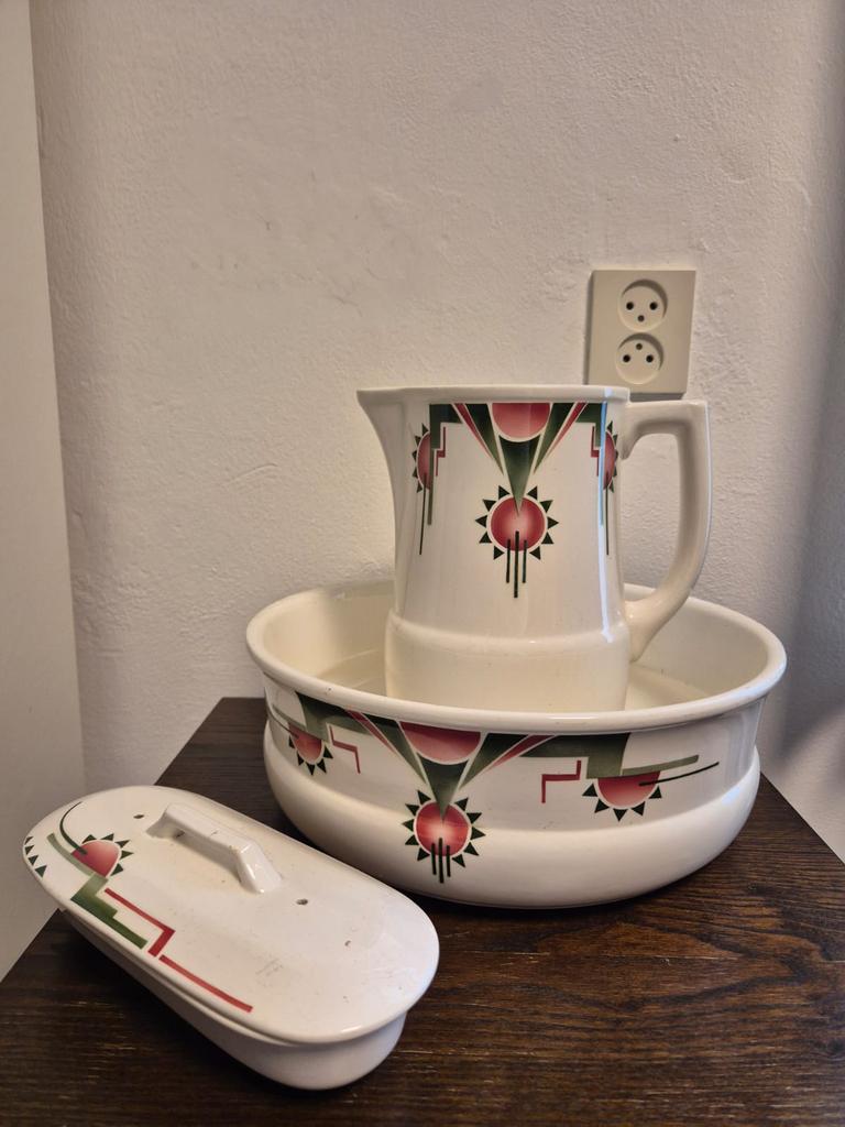 Lampetstel Art Deco Sphinx Aardewerk met nachtkastje, Ophalen