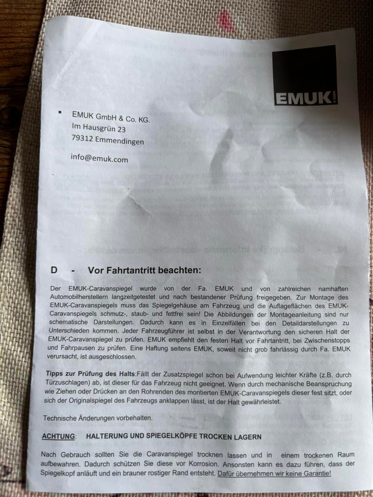 EMUK Caravan Spiegel VW Tiguan L - Gebruikt, Ophalen of Verzenden, Gebruikt, Volkswagen