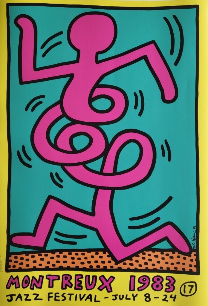 Keith Haring - Montreux - Tentoonstellingsaffiche, Gesigneerd in de plaat, Verzenden