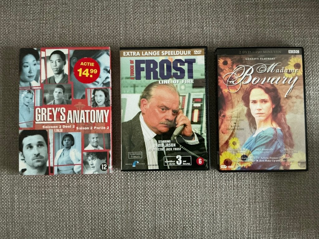 Mooie televisie films. Frost. Madame Bovary. Grey’s Anatomy., Cd's en Dvd's, Alle leeftijden, Ophalen of Verzenden, Zo goed als nieuw