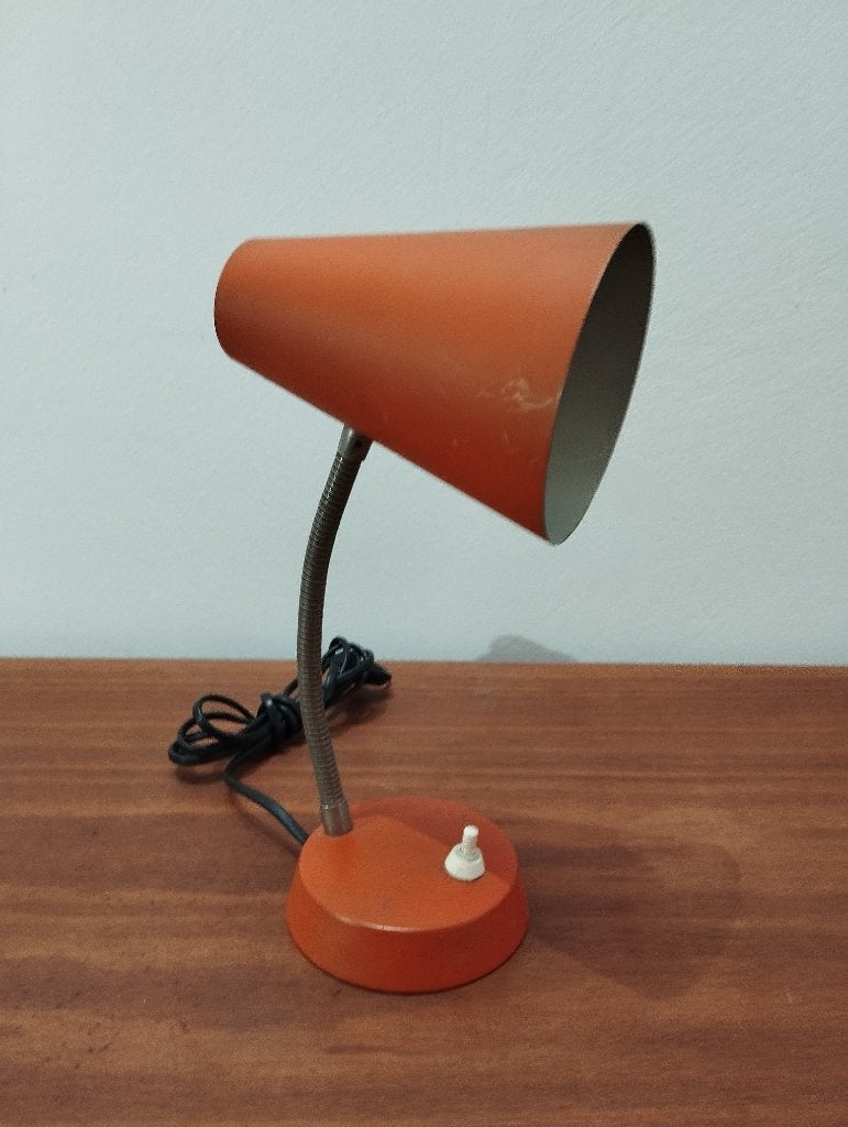 Vintage oranje bureaulampje beweegbare arm inox  - Space Age, Ophalen of Verzenden