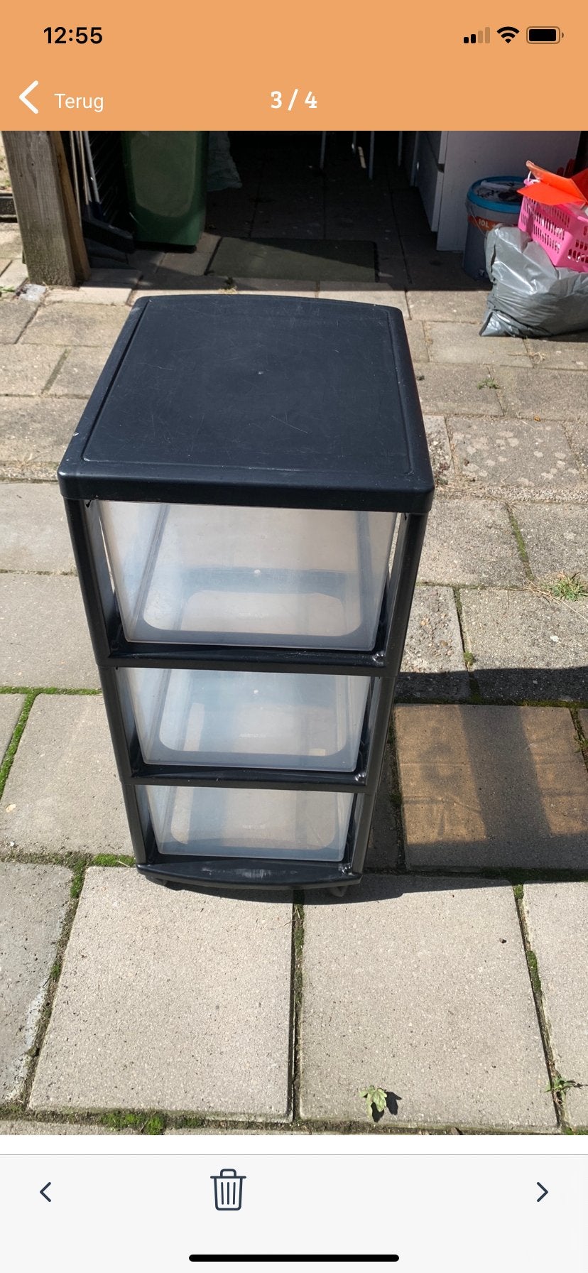 Handige kunststof ladekast met wielen,3 transparante laden, Ophalen, Gebruikt, 3 of 4 laden, Minder dan 100 cm