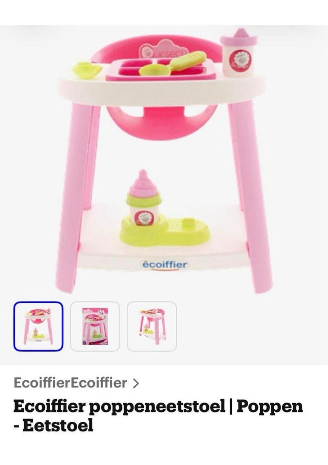 Ecoiffier Poppen Eetstoel met Accessoires, Ophalen of Verzenden, Nieuw, Babypop