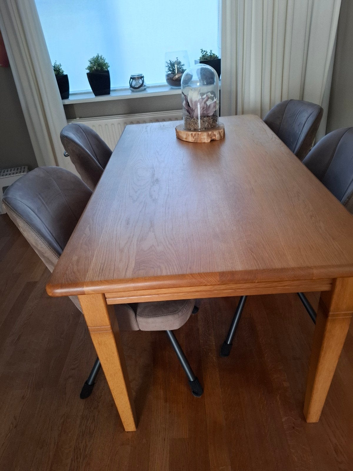 mooie zgan uitschuibare eetkamertafel licht eiken patine, Ophalen, Eikenhout, 50 tot 100 cm, Zo goed als nieuw