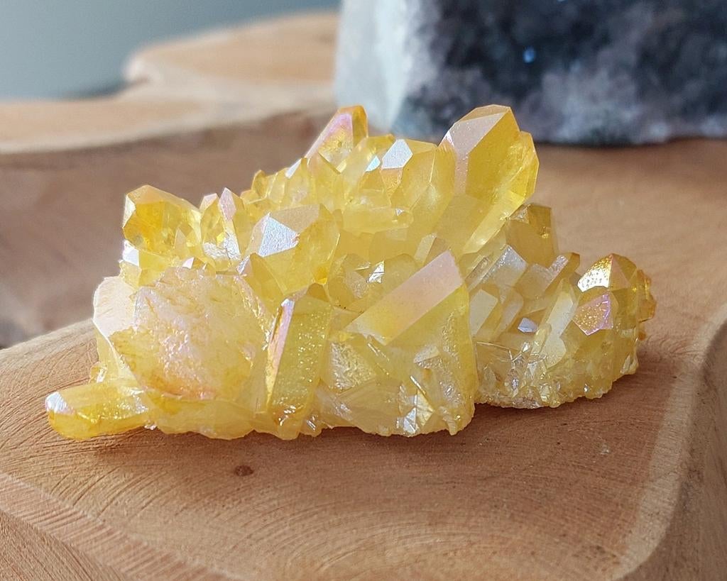 "Sunshine angel aura" kwarts cluster met coating van oa goud, Ophalen of Verzenden
