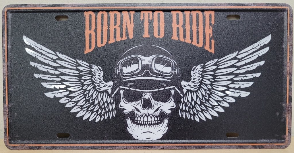 Born to ride skull license plate reclamebord van metaal deco