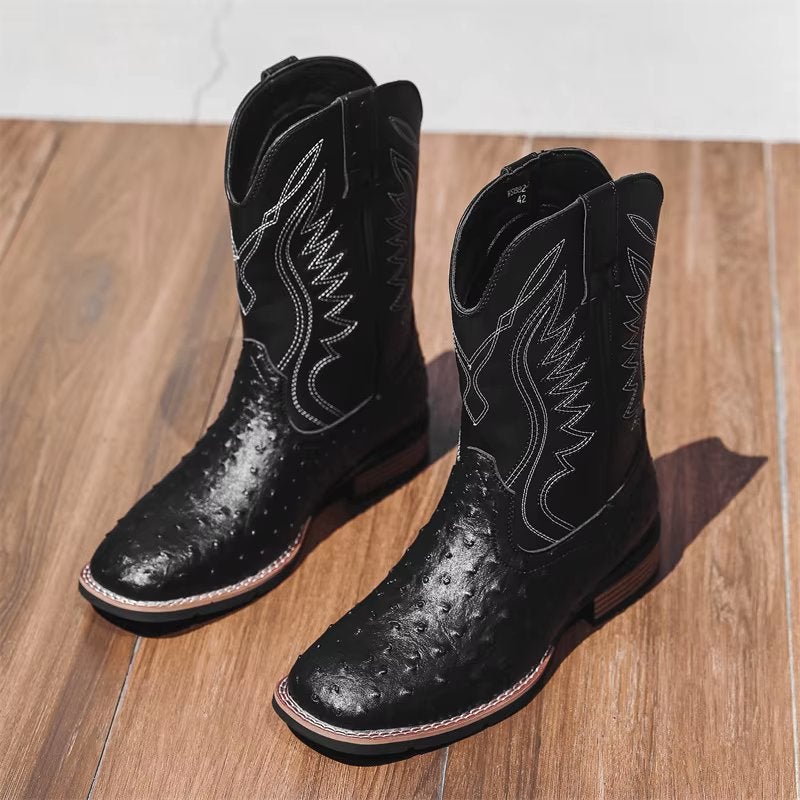Zwarte heren cowboy laarzen met struisvogel patroon, Verzenden, Nieuw, Zwart, Boots