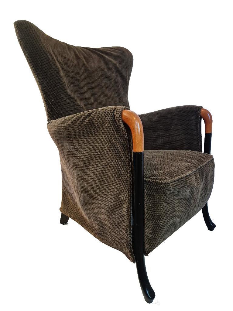 Prachtige vintage Giorgetti wingback design fauteuil Italy, Ophalen, Gebruikt, 75 tot 100 cm, Stof
