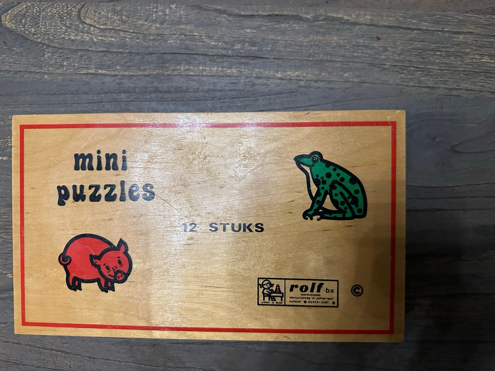 Vintage Rolf b.v. houten mini-puzzels - 12 stuks COMPLEET, 2 tot 4 jaar, 10 tot 50 stukjes, Ophalen of Verzenden, Zo goed als nieuw