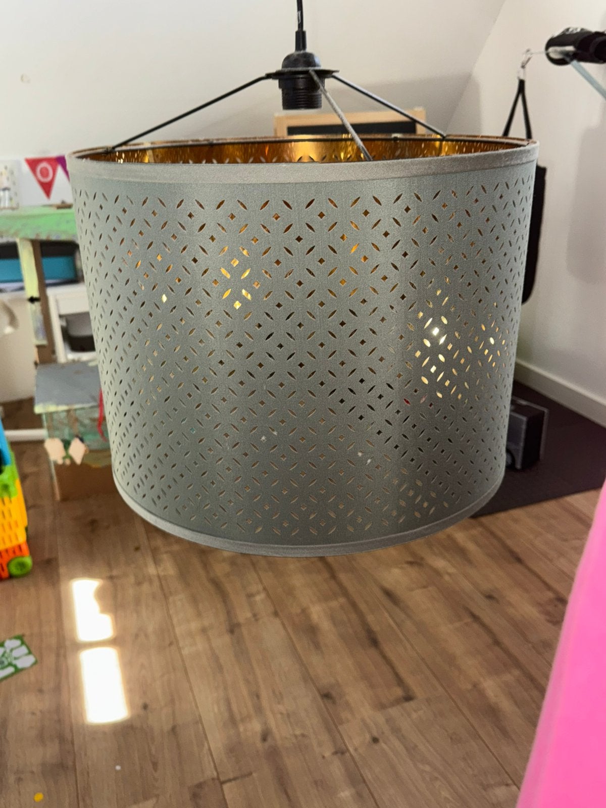 Grijs groene hanglamp, Ophalen, Zo goed als nieuw, Grijs, Rond