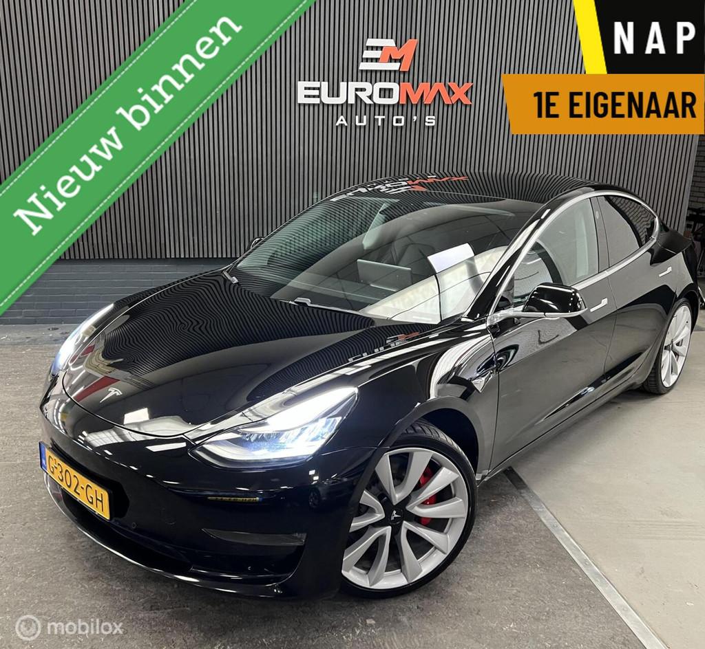 Tesla Model 3 Performance AWD 75 kWh 1e Eigenaar-NAP-Pano, Auto's, Tesla, Automaat, Zwart, 547 km, 462 pk