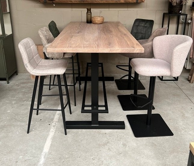 bartafel hoge tafel showroomopruiming massief eiken metaal, Huis en Inrichting, Ophalen of Verzenden, Nieuw