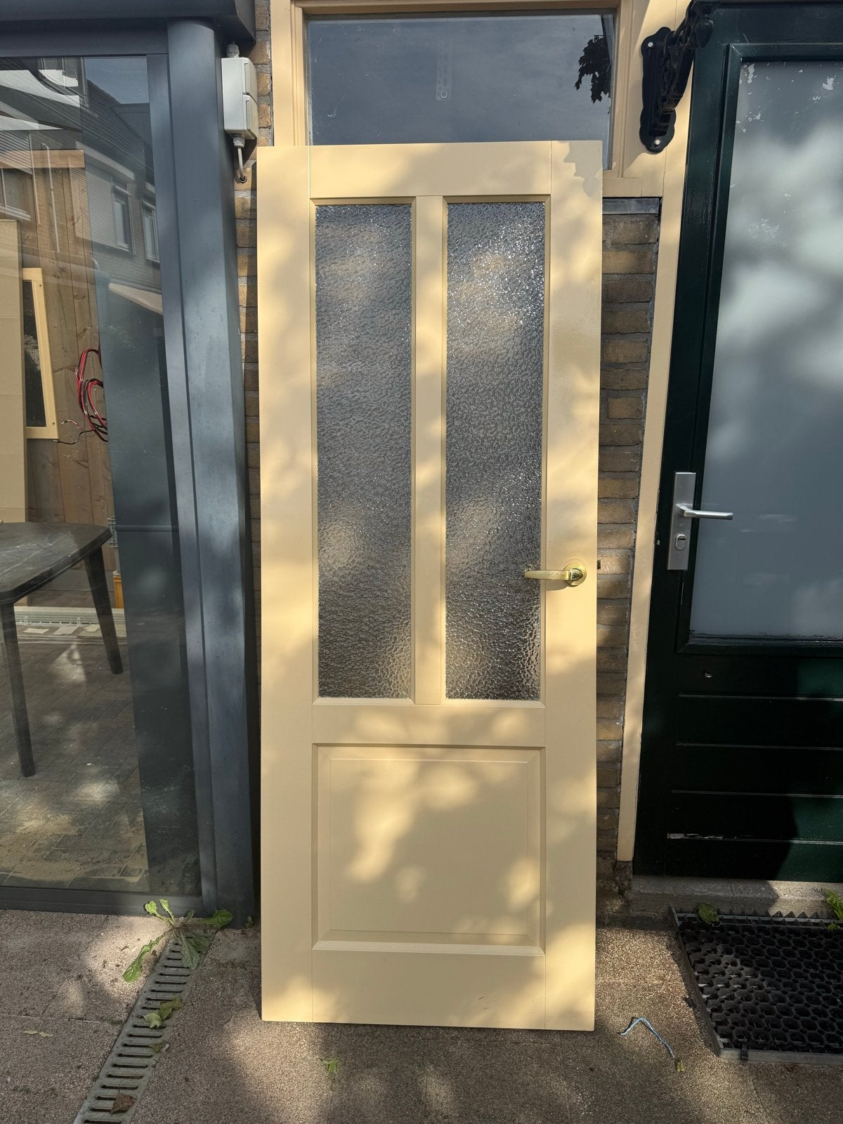 Gratis Houten binnendeur met glas en messing beslag, Ophalen, Gebruikt, Minder dan 80 cm, Binnendeur