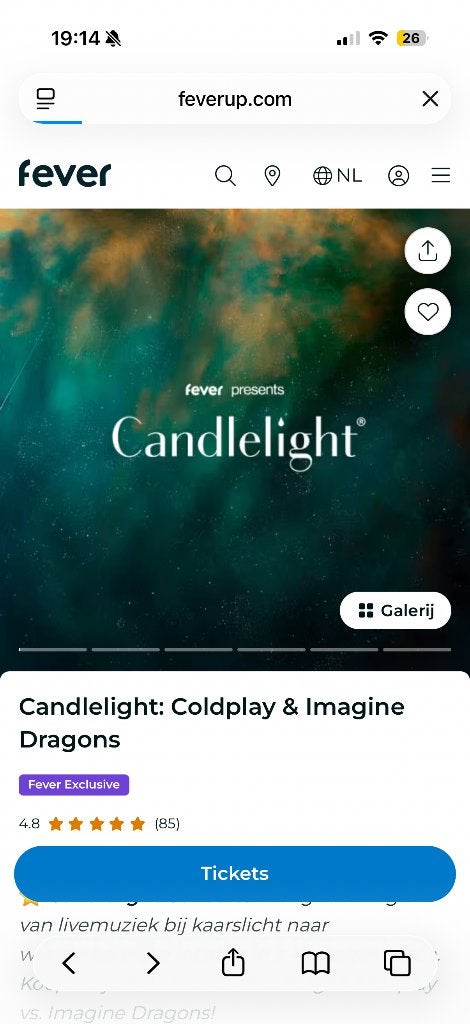 2x tickets Candle light concert Den Bosch, Twee personen, Augustus