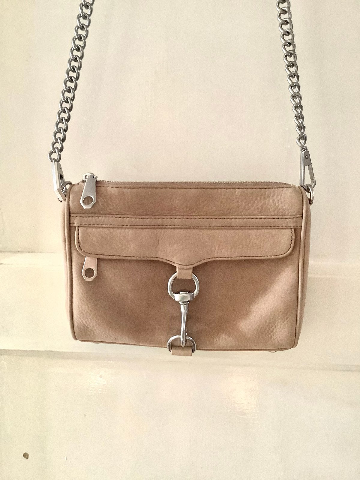 Leren Rebecca Minkoff Schoudertas Beige met Chroom Details, Overige merken, Beige, Ophalen of Verzenden, Zo goed als nieuw