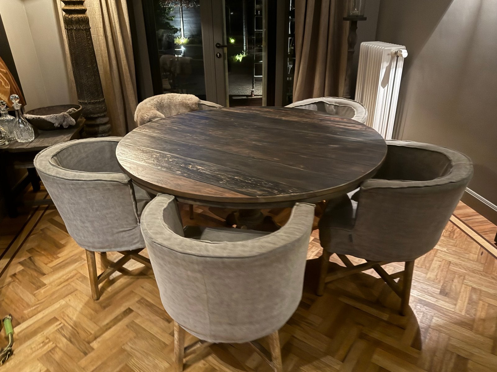 Aura Peeperkorn ronde eettafel 145cm, Ophalen, Gebruikt, Sober, 100 tot 150 cm