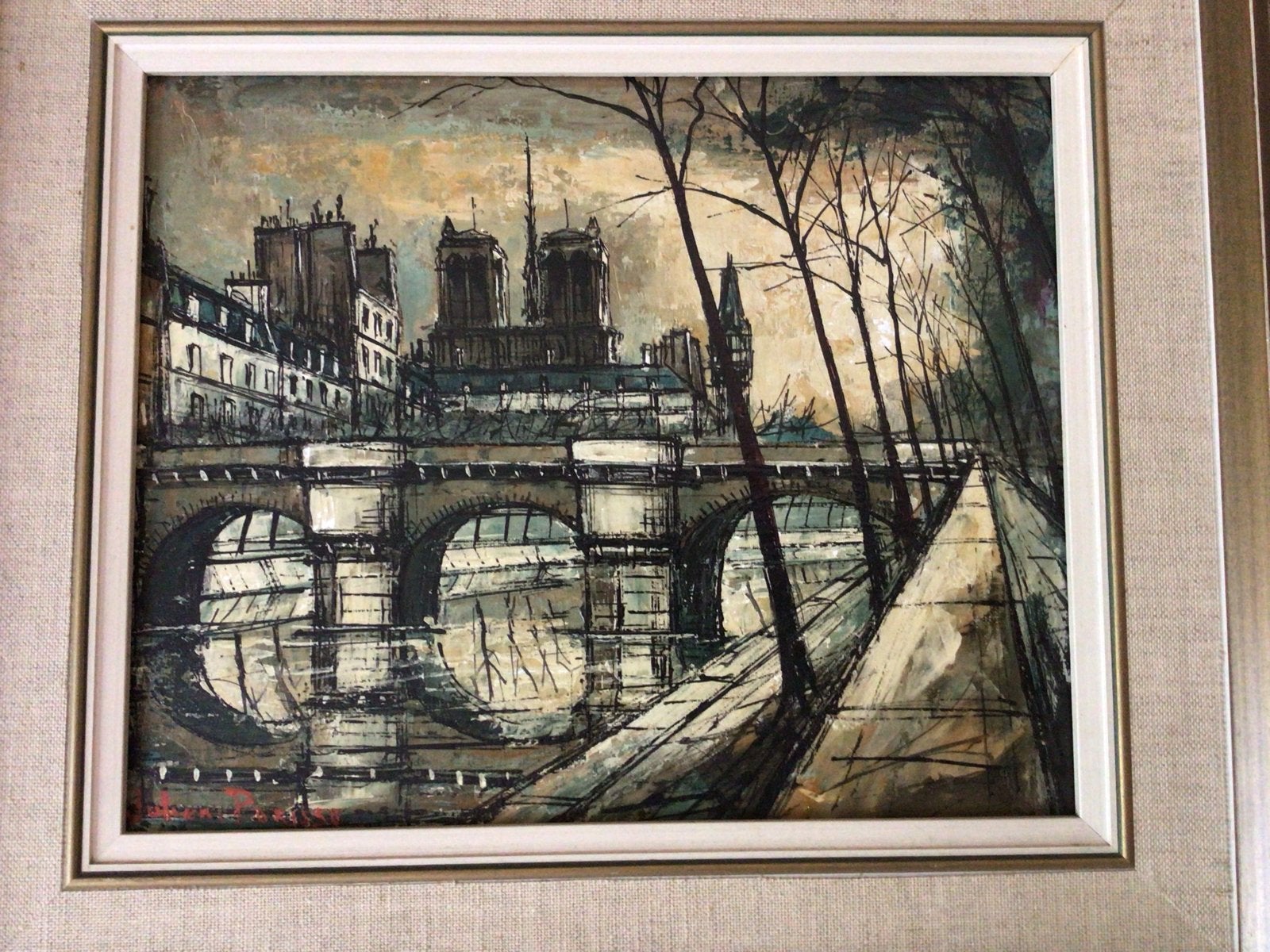 Olieverfschilderij Parijs Notre Dame - Gesigneerd, Doek, Realistisch, Ophalen of Verzenden, Gesigneerd