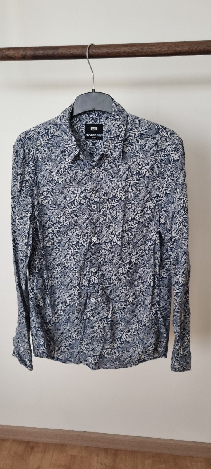 WE Fashion Slim Fit overhemd met bladprint, Kleding | Heren, Overhemden, Blauw, Ophalen of Verzenden, Zo goed als nieuw, Overige halswijdtes