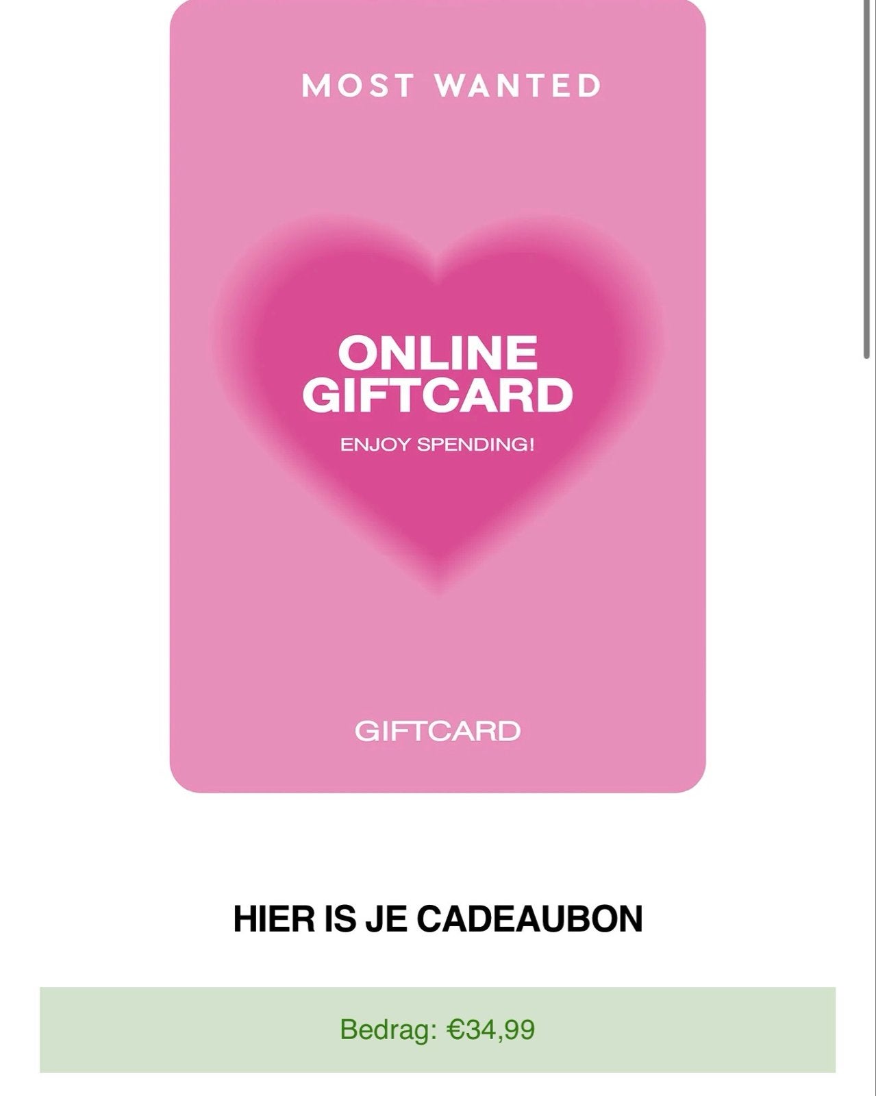 Giftcard Most Wanted, Eén persoon, Cadeaubon
