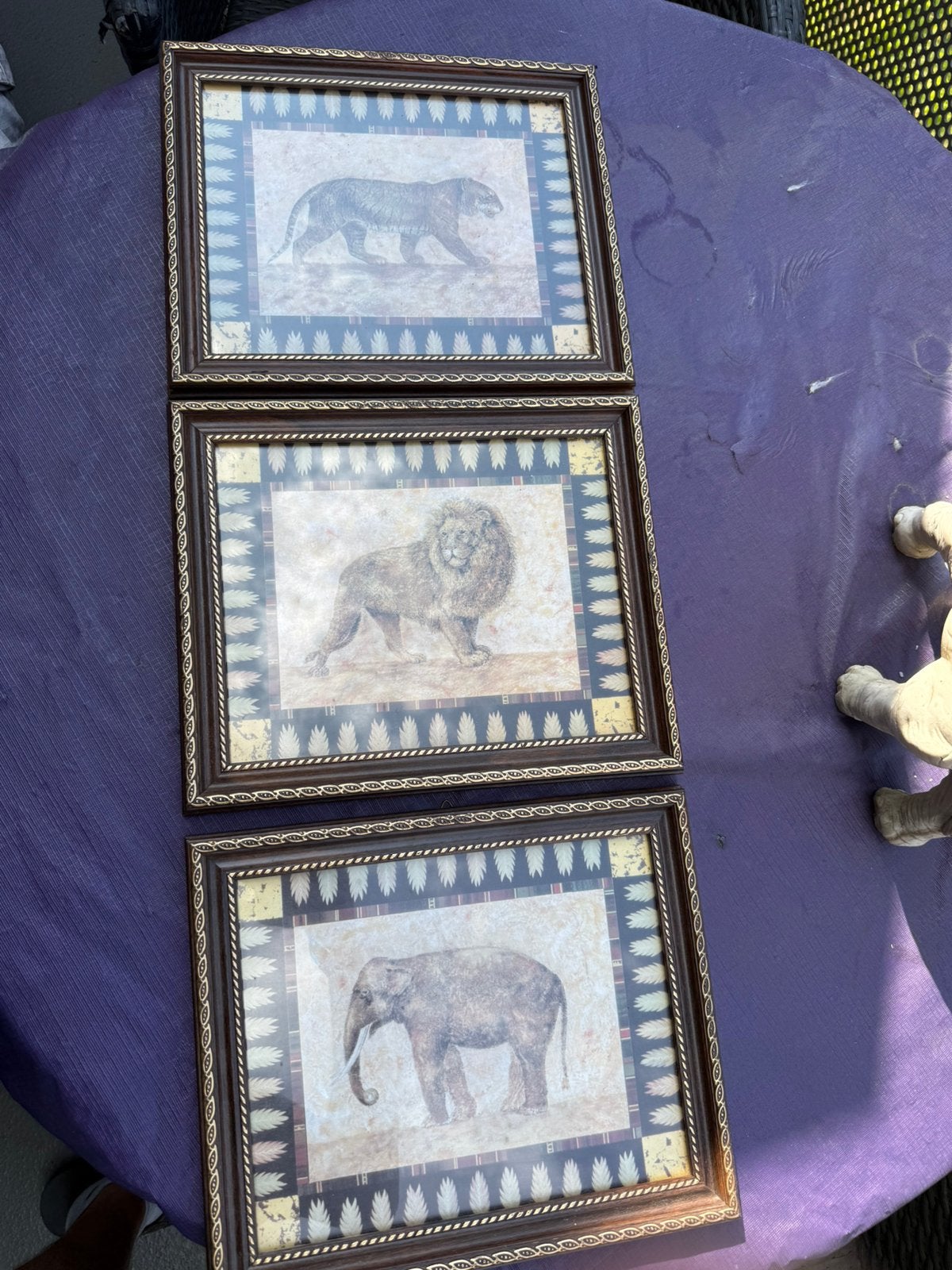 Prachtige wandlijsten – Leeuw, Tijger & Olifant – Set van 3, Ophalen of Verzenden, Zo goed als nieuw, Met glas, 28 cm