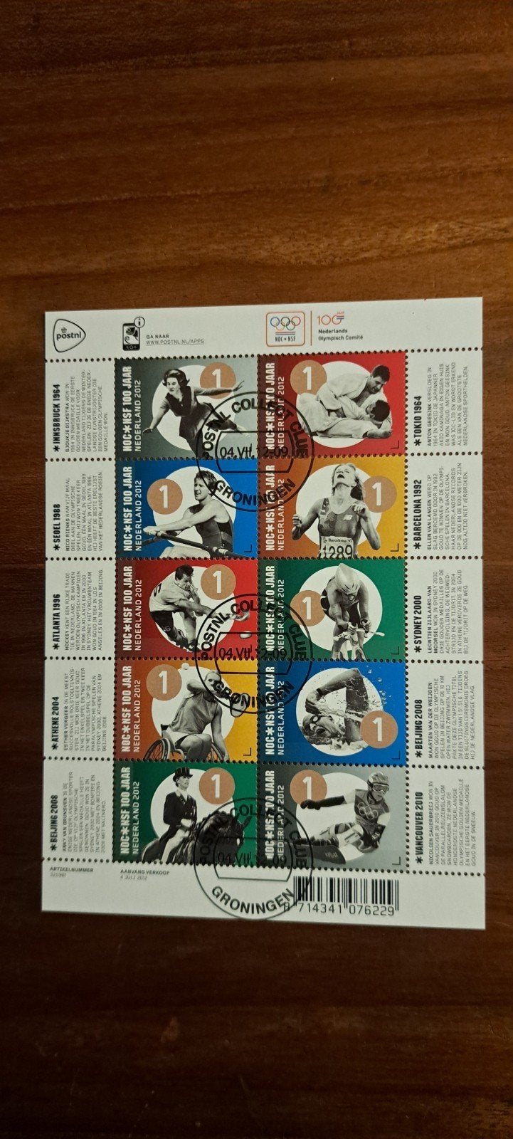 velletje NOC. NSF .100 jaar. gestempeld. 2012 ., Postzegels en Munten, Ophalen of Verzenden