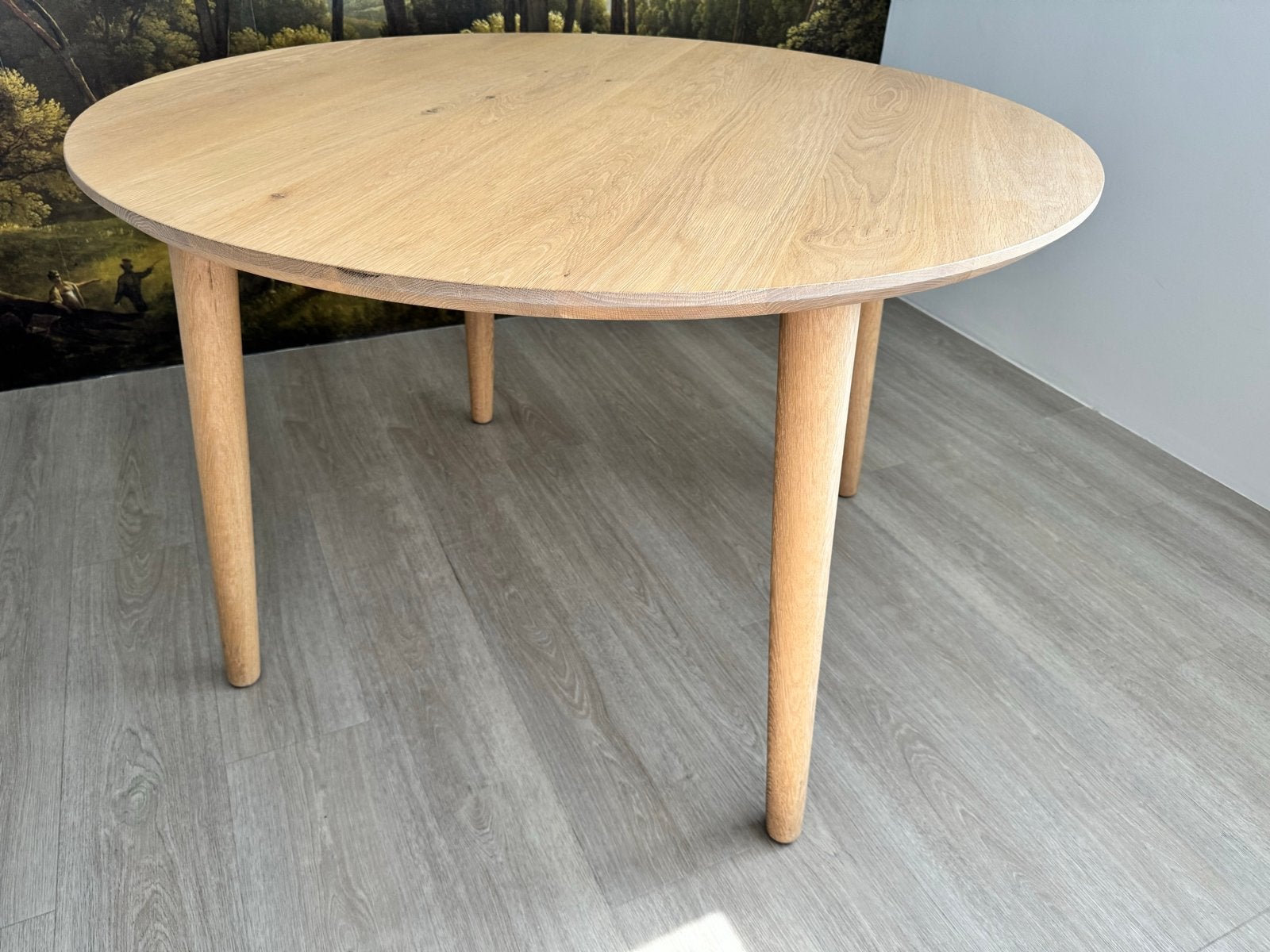 Ronde massief eiken eettafel - Japandi (nieuwstaat), Japandi, Ophalen of Verzenden, Zo goed als nieuw, Vier personen