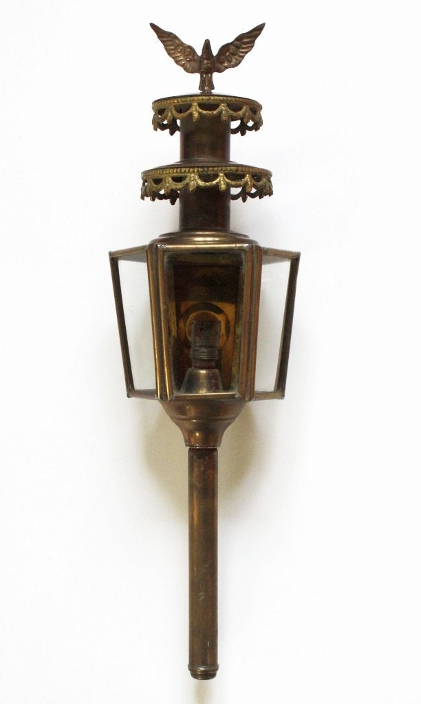 Antieke geelkoperen koetslamp – ca. 1920, Antiek en Kunst, Ophalen of Verzenden, Koper