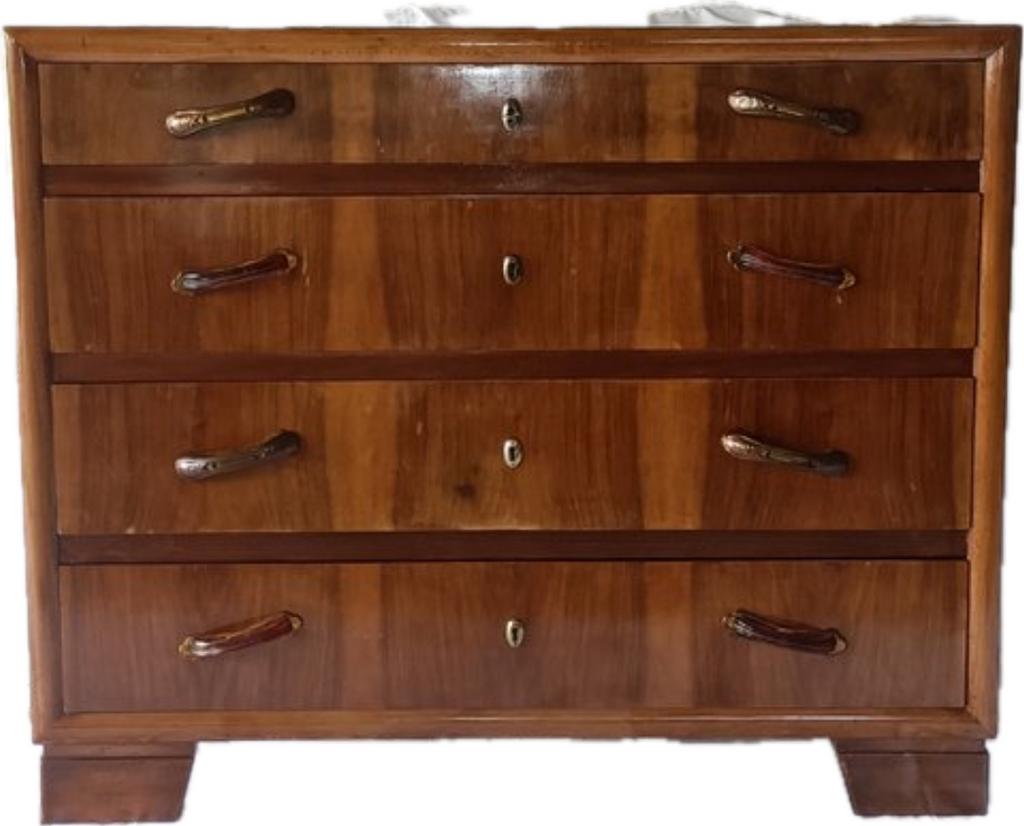 Art Deco Ladenkast in Gevlamd Notenhout - Gerestaureerd, Art deco, 100 tot 150 cm, Zo goed als nieuw, 3 of 4 laden