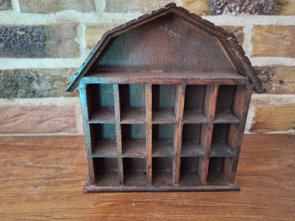 vintage Houten letterbakje miniatuurkastje 18x18 cm, Ophalen of Verzenden