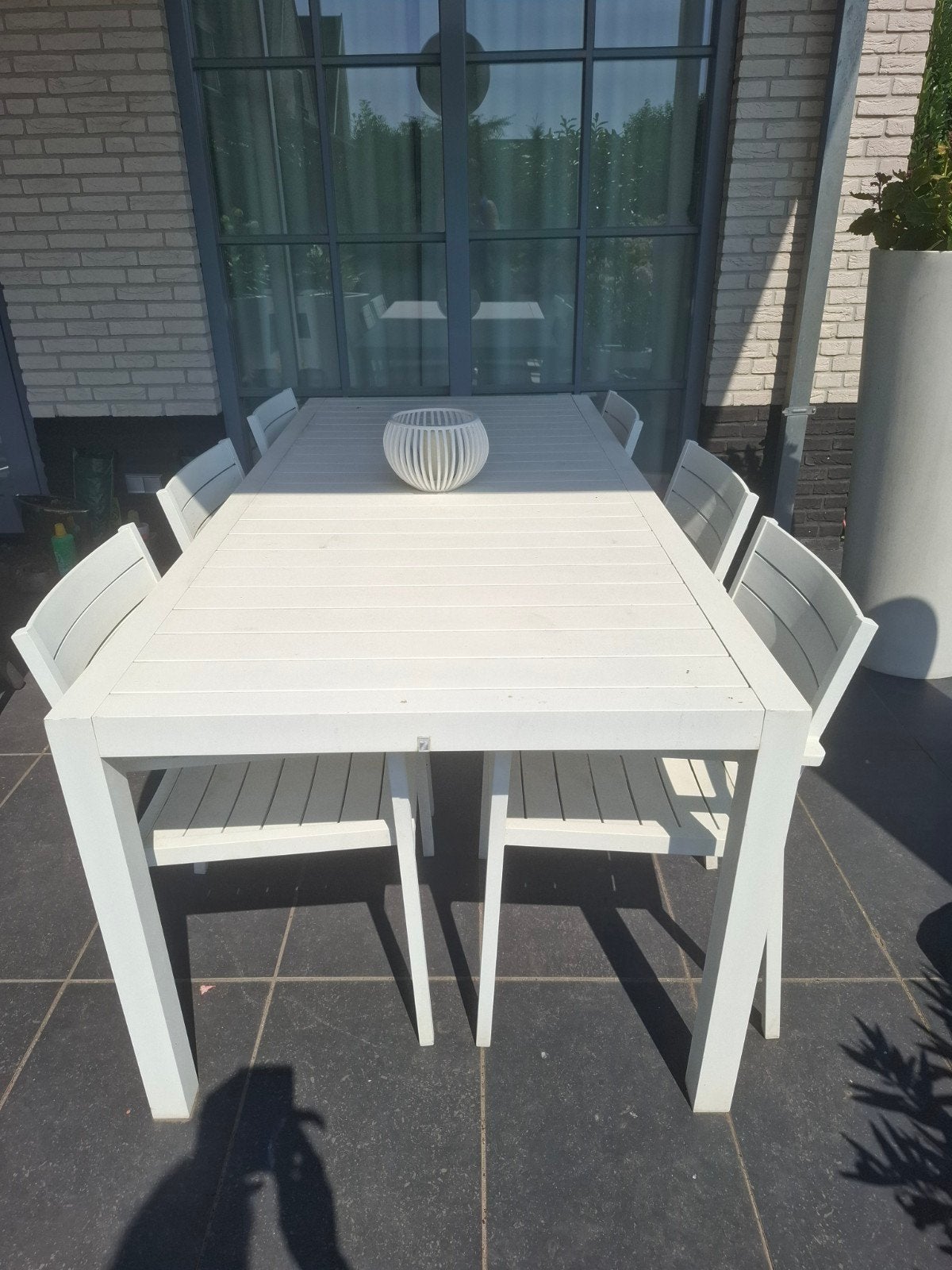 Beach7 metalen tuinset 220x100cm met 6 stoelen en kussens, Overige materialen, Gebruikt, 6 zitplaatsen, Ophalen of Verzenden