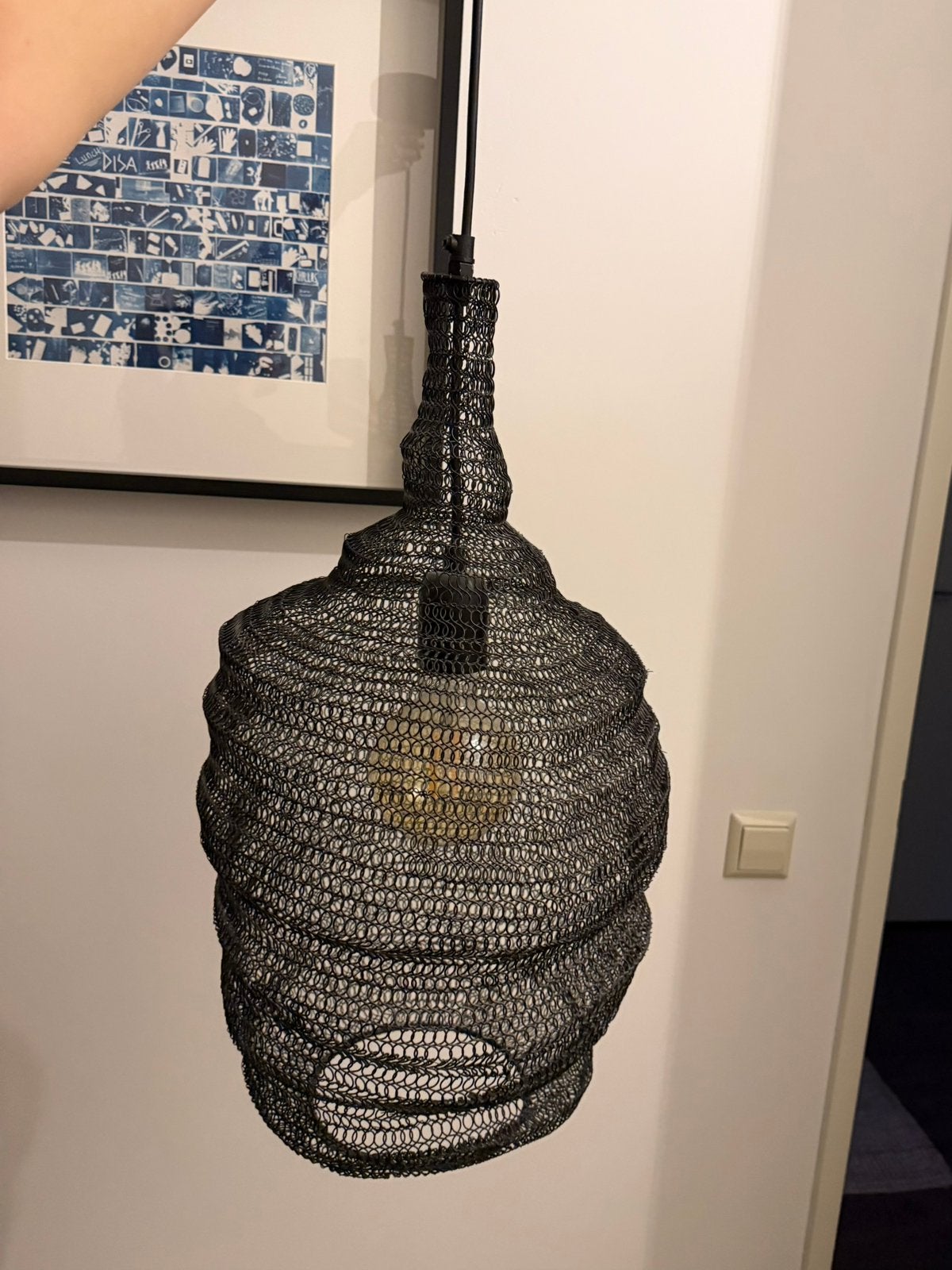 Zwarte mesh hanglamp van Karwei in bohemian stijl, Huis en Inrichting, Lampen | Hanglampen, Ophalen of Verzenden, Zo goed als nieuw
