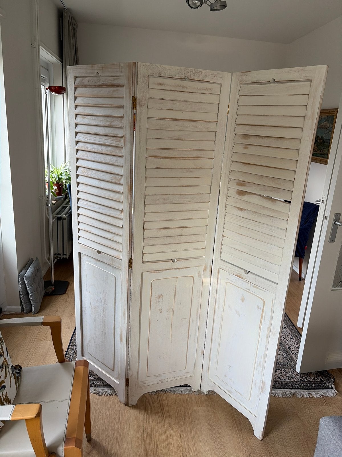 Decoratief kamerscherm / scheidingswand in wit hout, Ophalen of Verzenden, Gebruikt