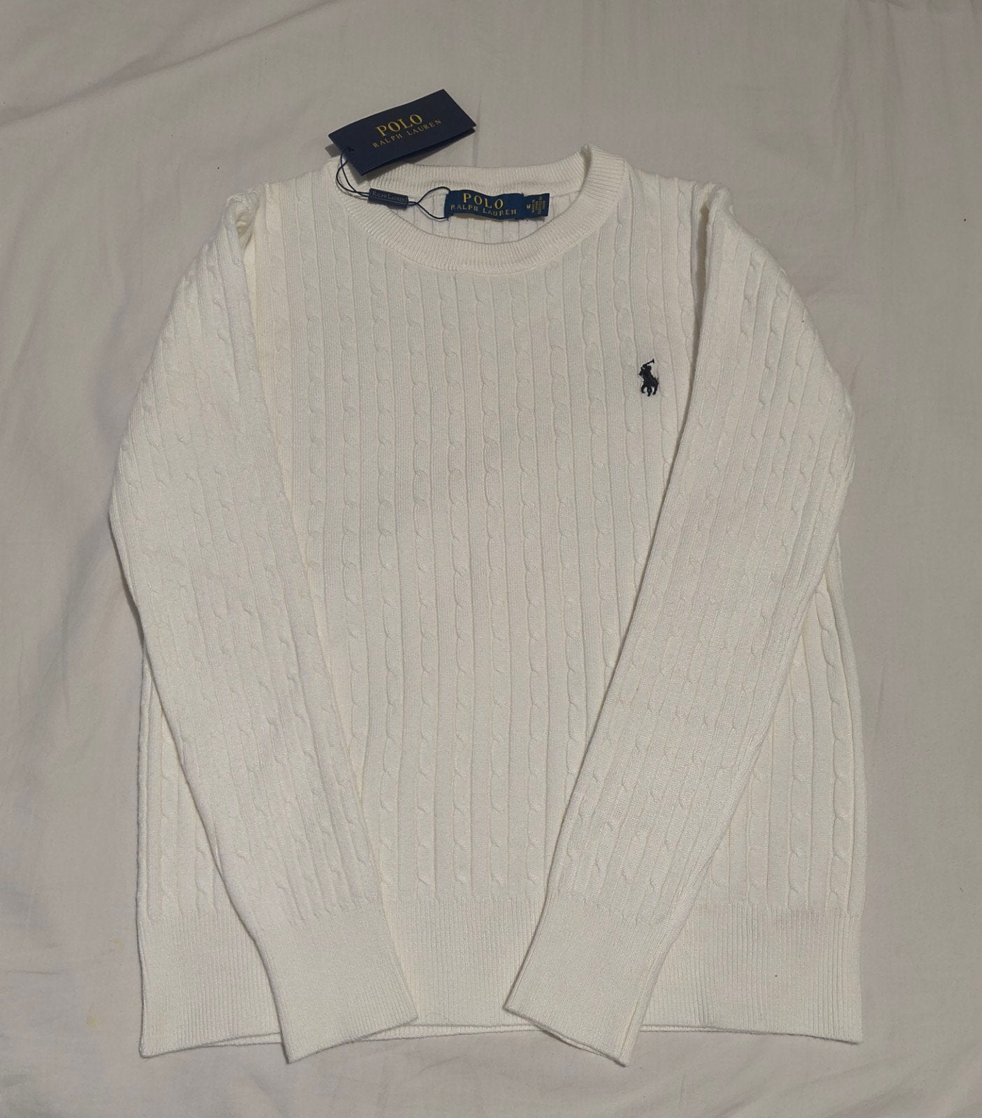 Nieuwe Ralph Lauren kabeltrui wit - Maat M, Ophalen, Nieuw, Wit