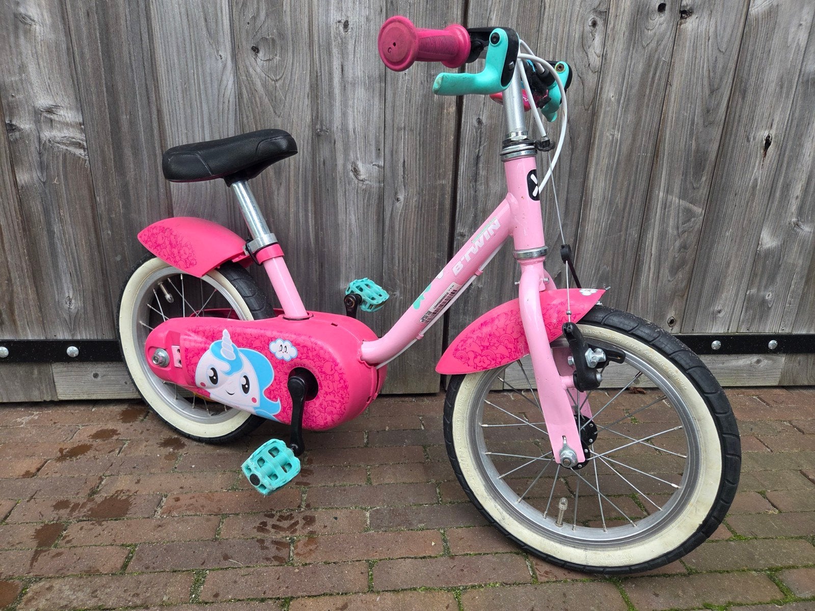 Roze kinderfiets Unicorn 14 inch met zijwieltjes, Ophalen, Zijwieltjes, Gebruikt, Velgrem